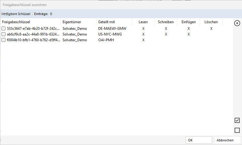 Zuordnung weiterer Freigabeschlüssel