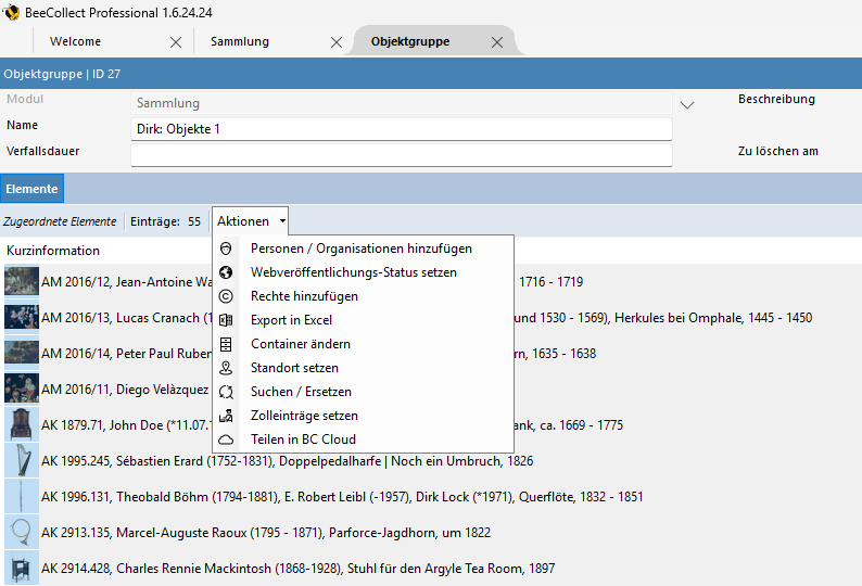 Gruppenfunktionen im Modul Objektgruppe