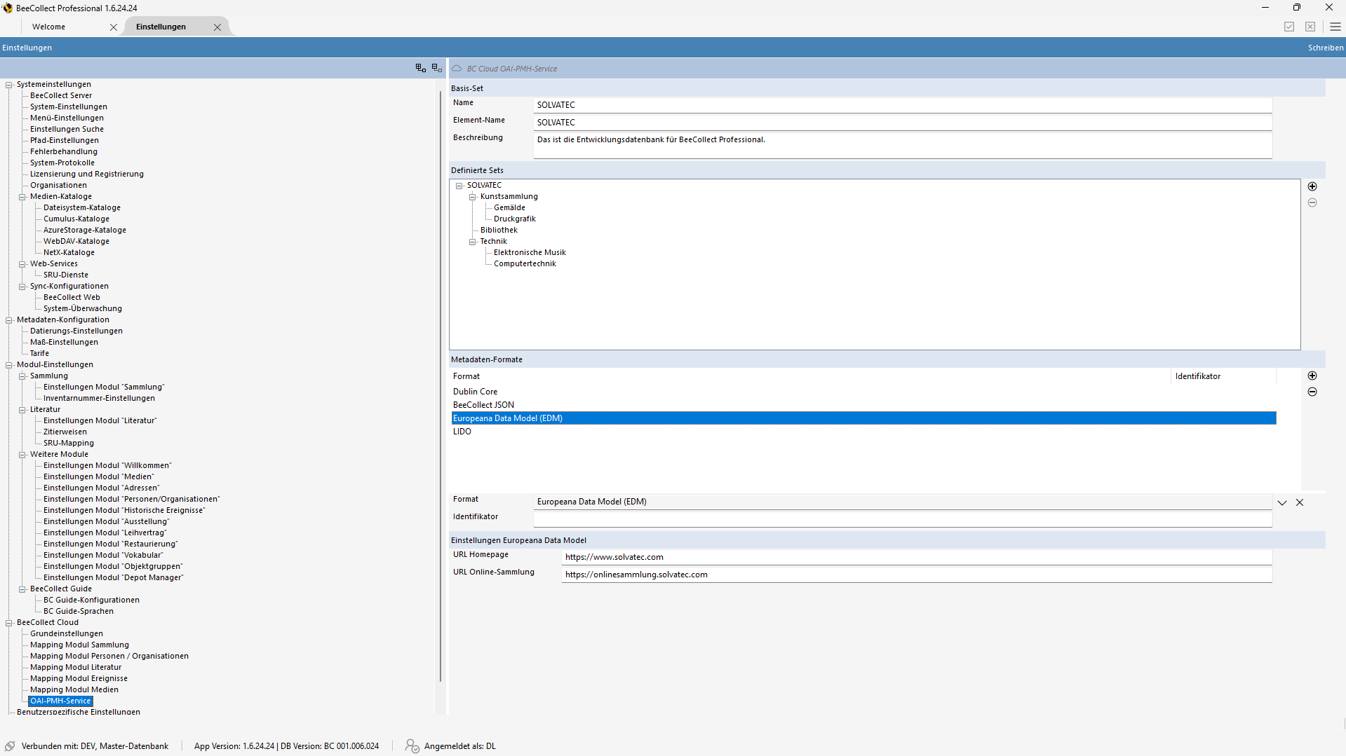Einstellungen OAI-PMH