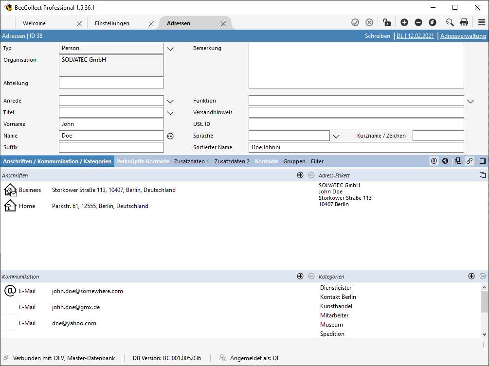 Beispiel einer Personenadresse